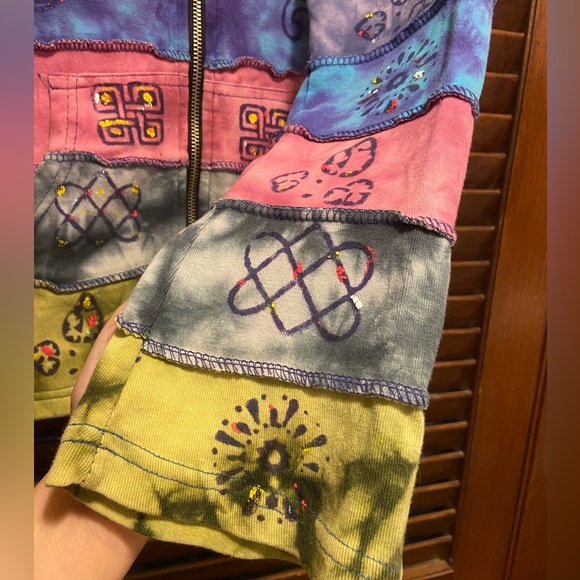 Boho tie-dyed, peaceful-vibe Hooded Knit Jacket with pockets. Soft & never worn. - Picture 11 of 14